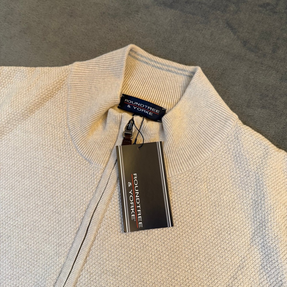Roundtree & Yorke Quarter Zip Sweater Vest Mens 2XB Beige Textured Knit‎ NWT